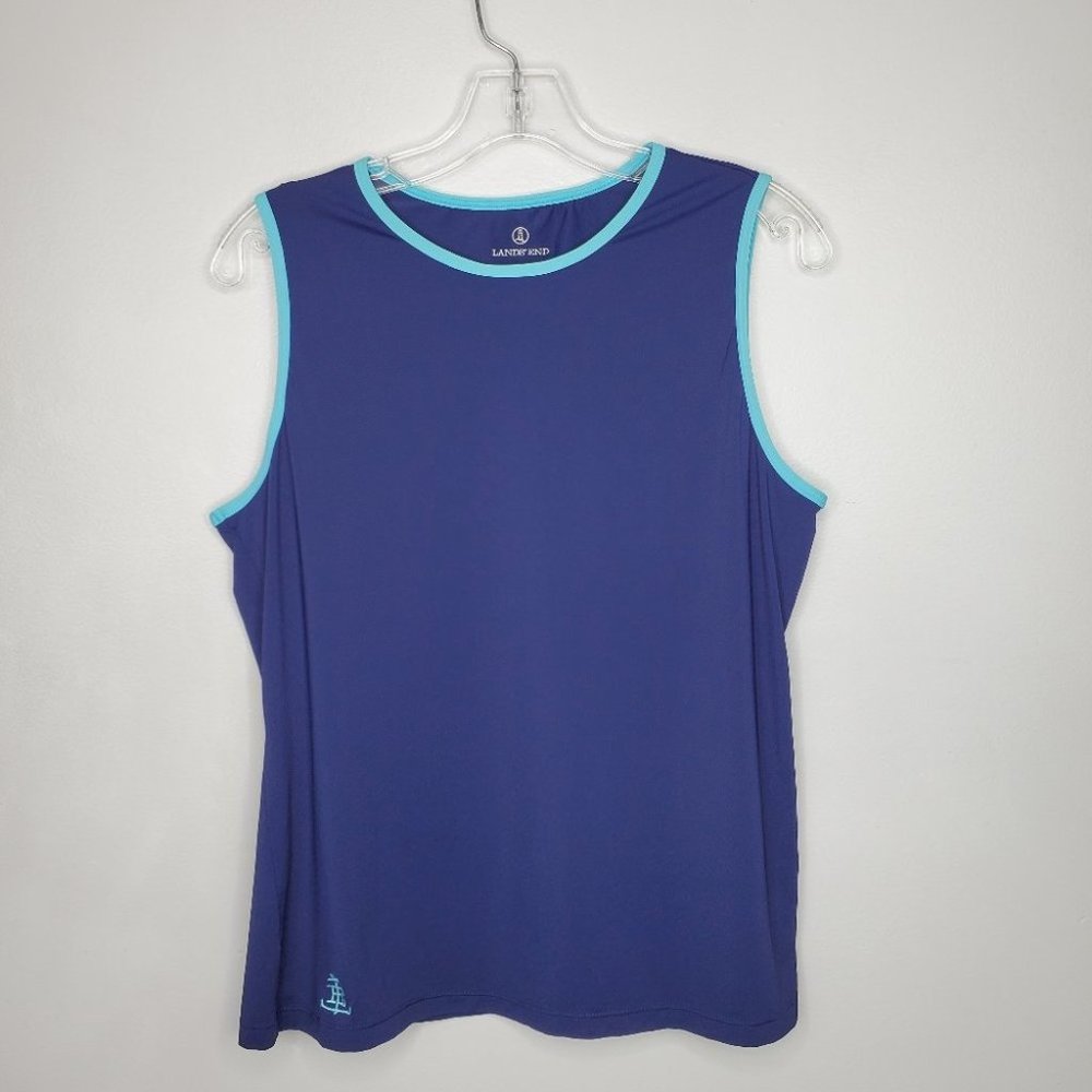 Lands' End Navy Aqua Activewear Fitness Casual Tank Top Size L (14-16)
